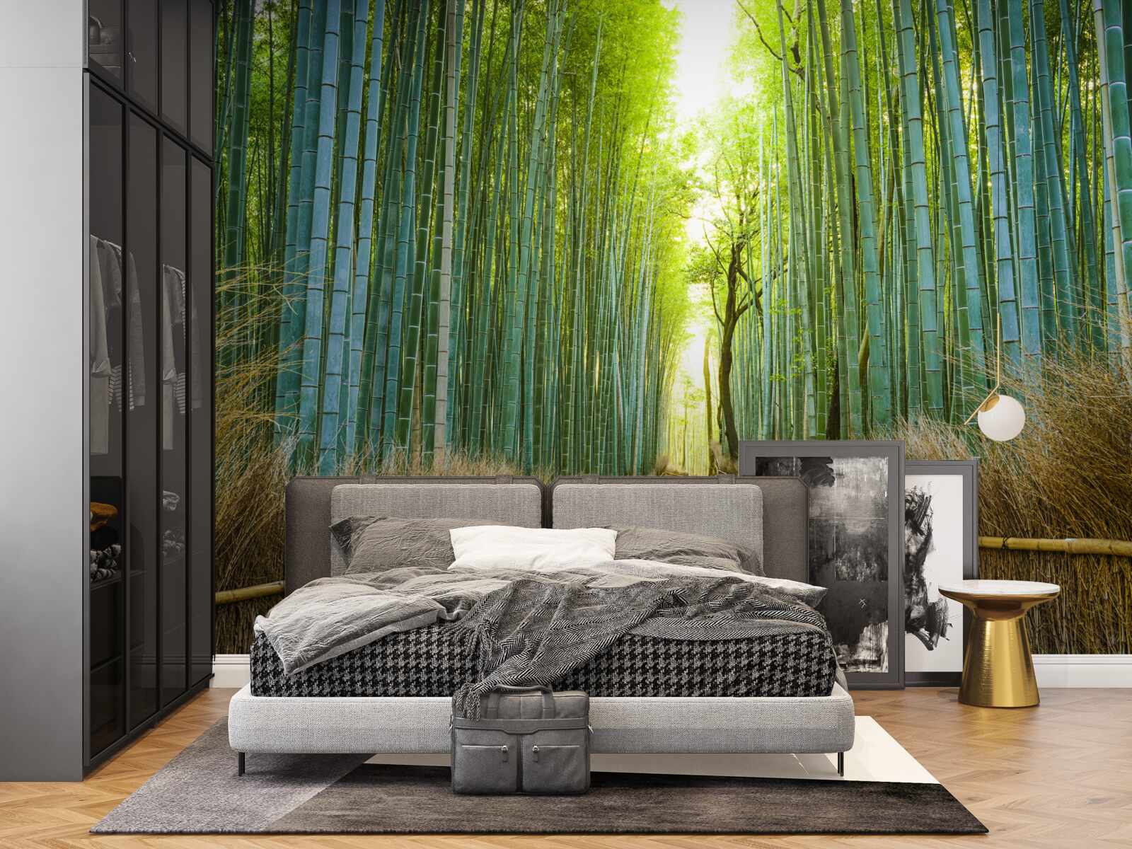 Fotobehang Pad door een dicht bamboestruikgewas