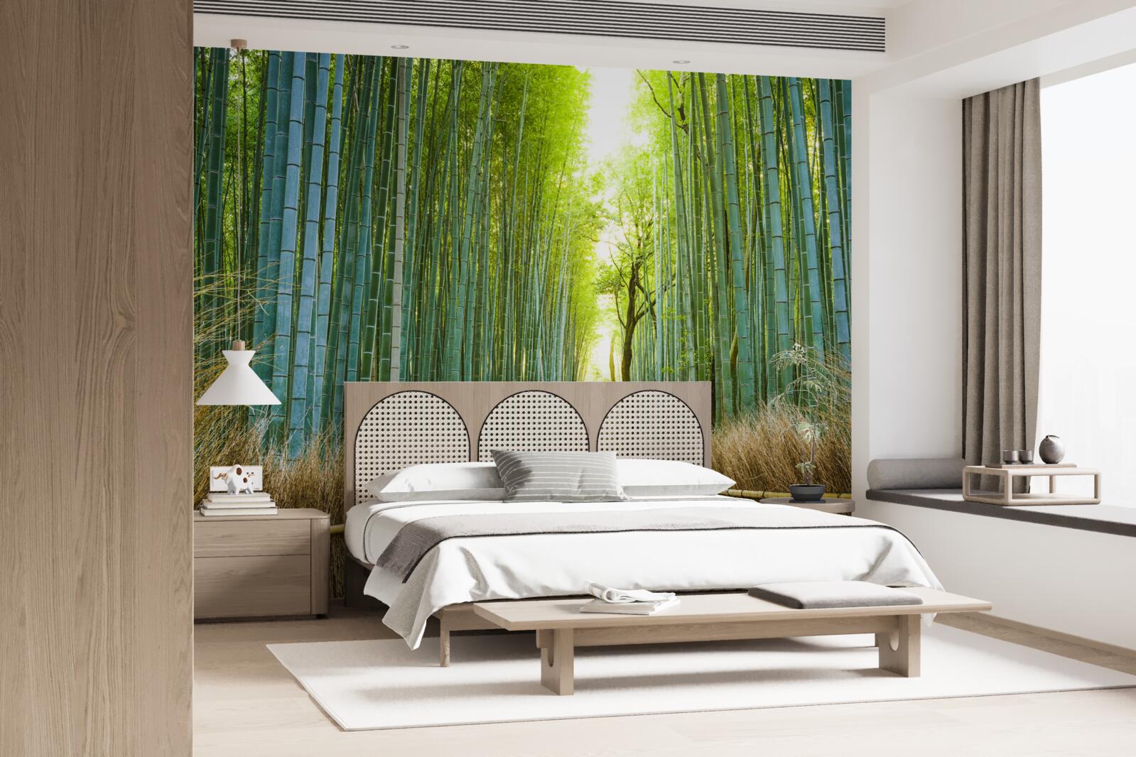 Fotobehang Pad door een dicht bamboestruikgewas