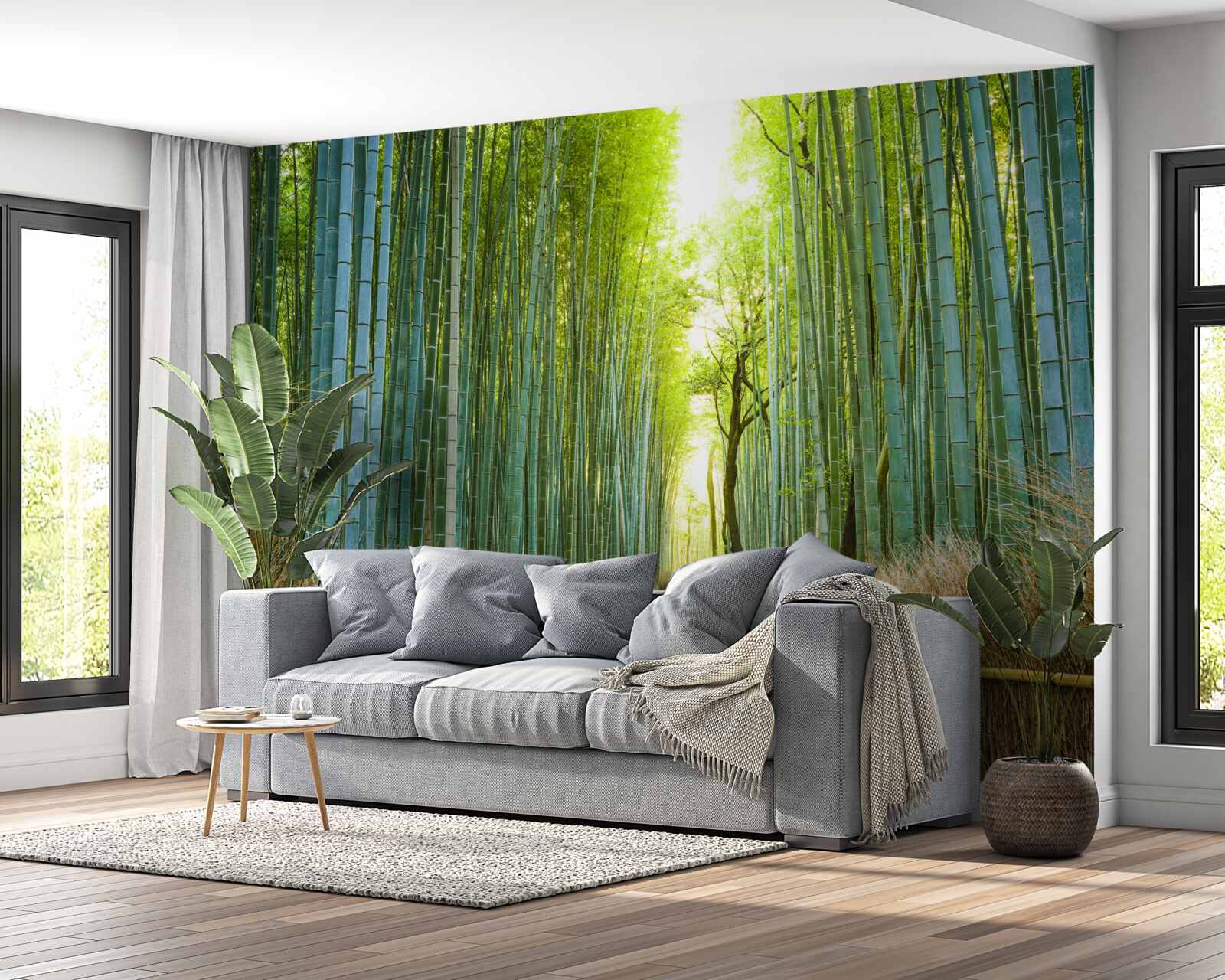 Fotobehang Pad door een dicht bamboestruikgewas