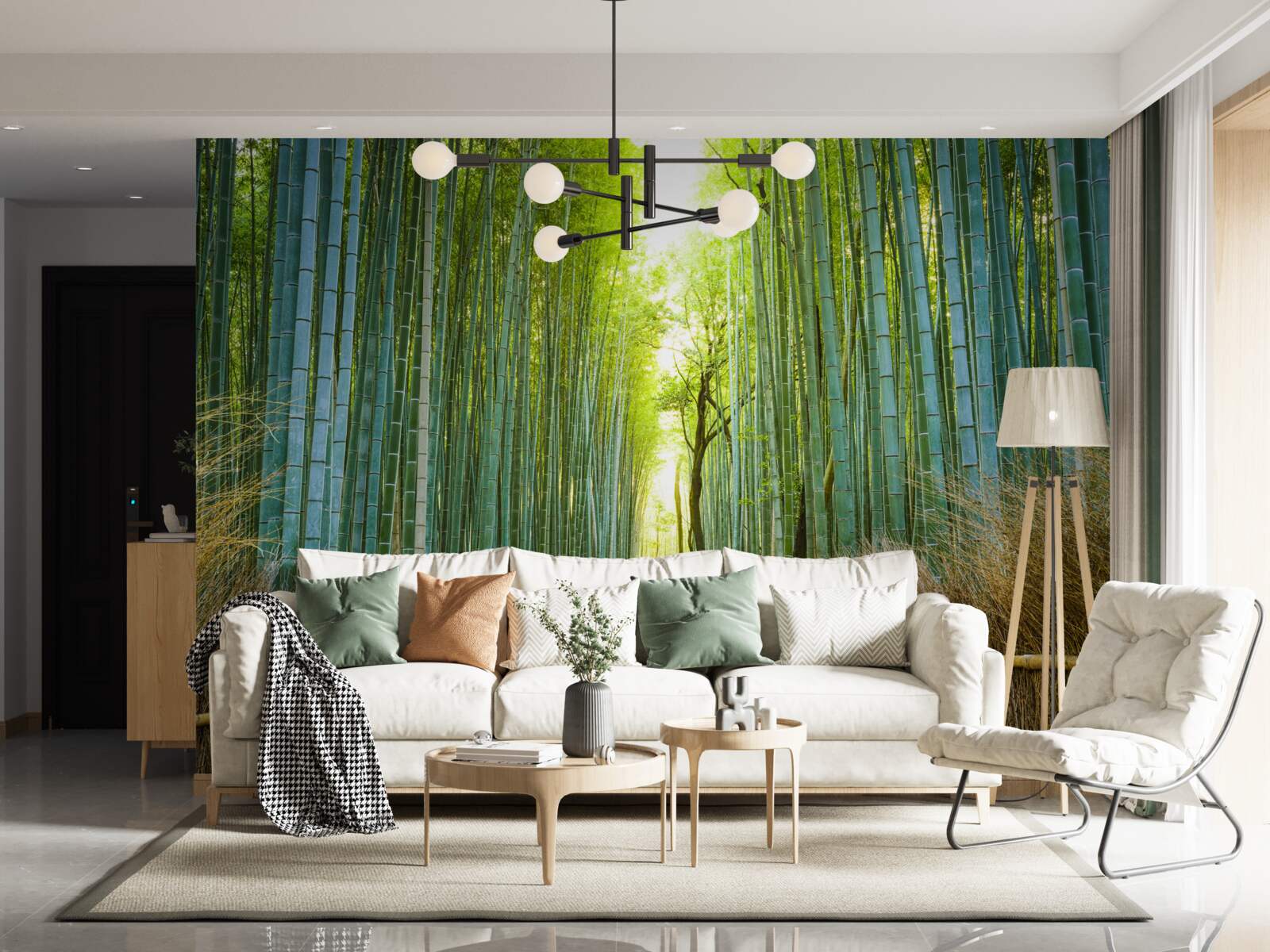 Fotobehang Pad door een dicht bamboestruikgewas