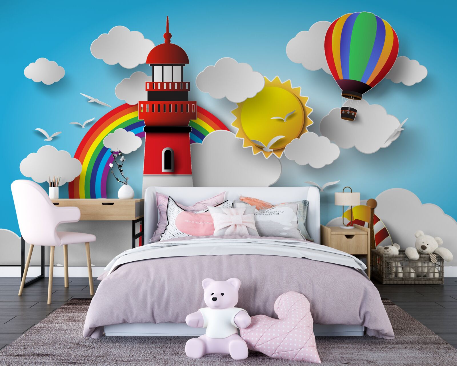 Fotobehang een heldere vuurtoren verlicht de jachten die in de buurt varen