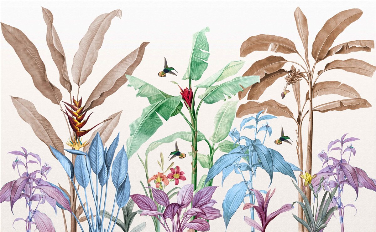 Fotobehang aquarel tropisch bos