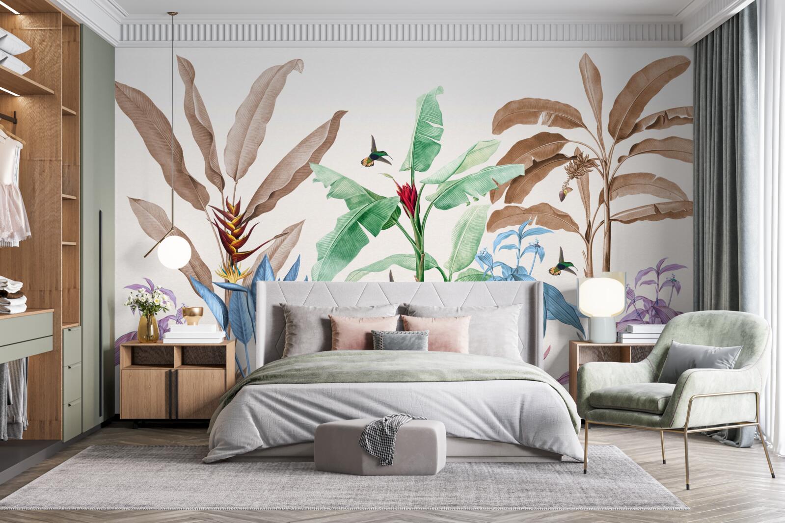 Fotobehang aquarel tropisch bos