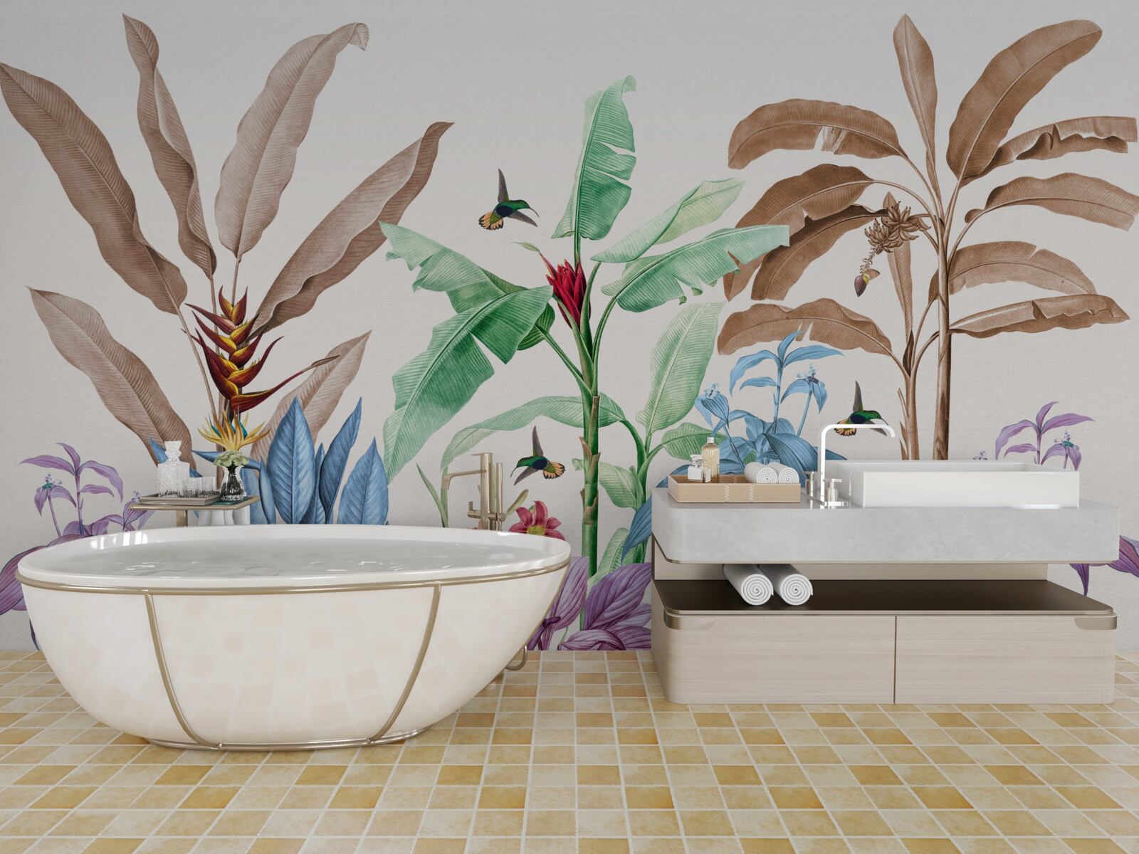 Fotobehang aquarel tropisch bos