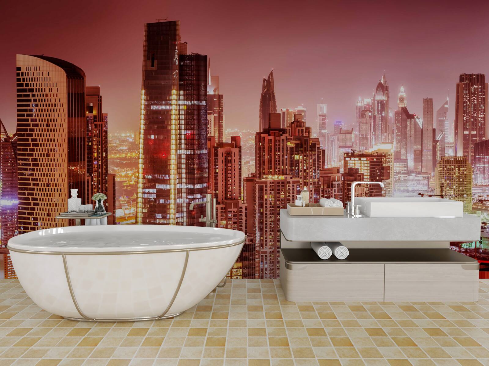 Fotobehang de drukte van de stad in het nachtlicht