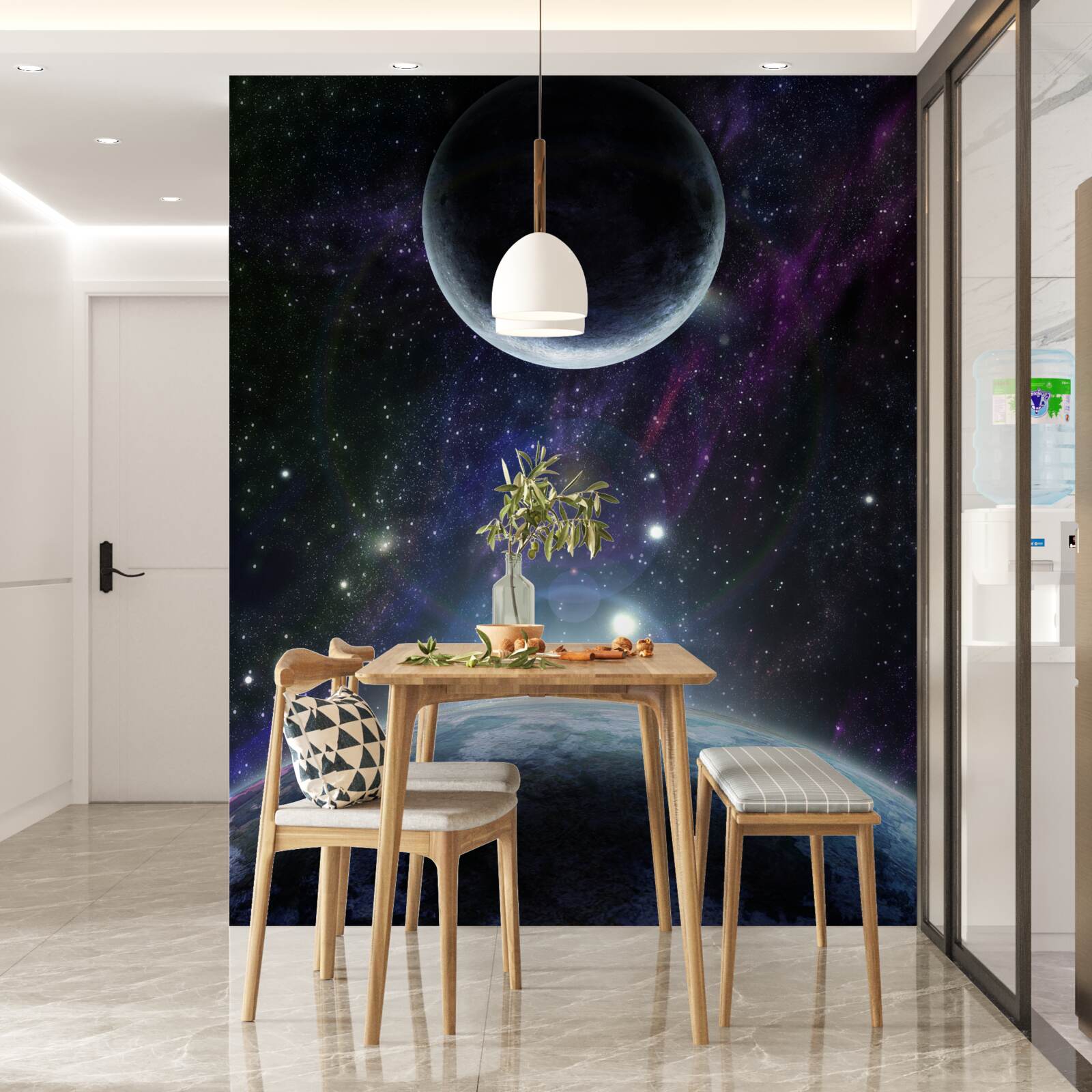 Fotobehang de aarde en de maan zijn in de ruimte