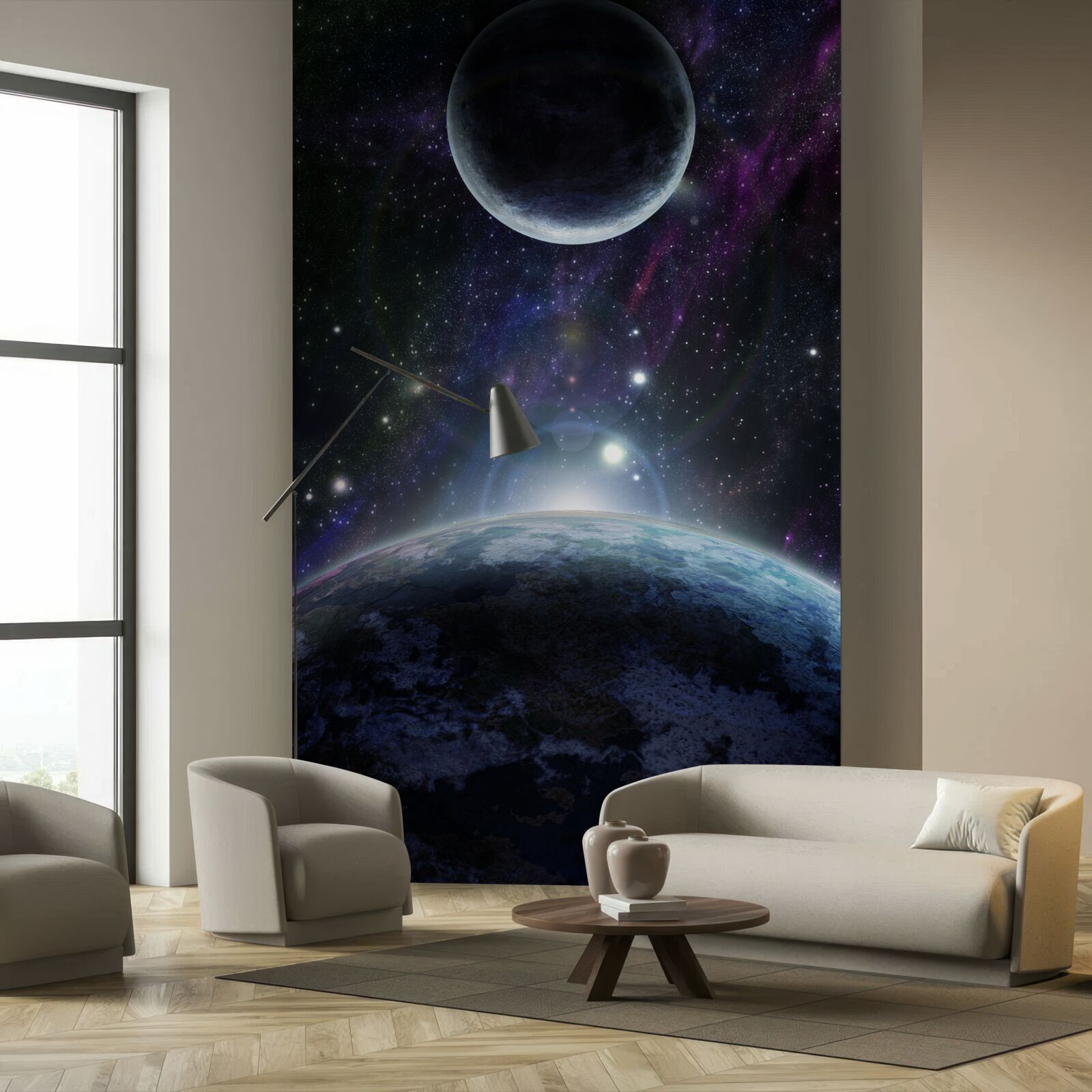 Fotobehang de aarde en de maan zijn in de ruimte