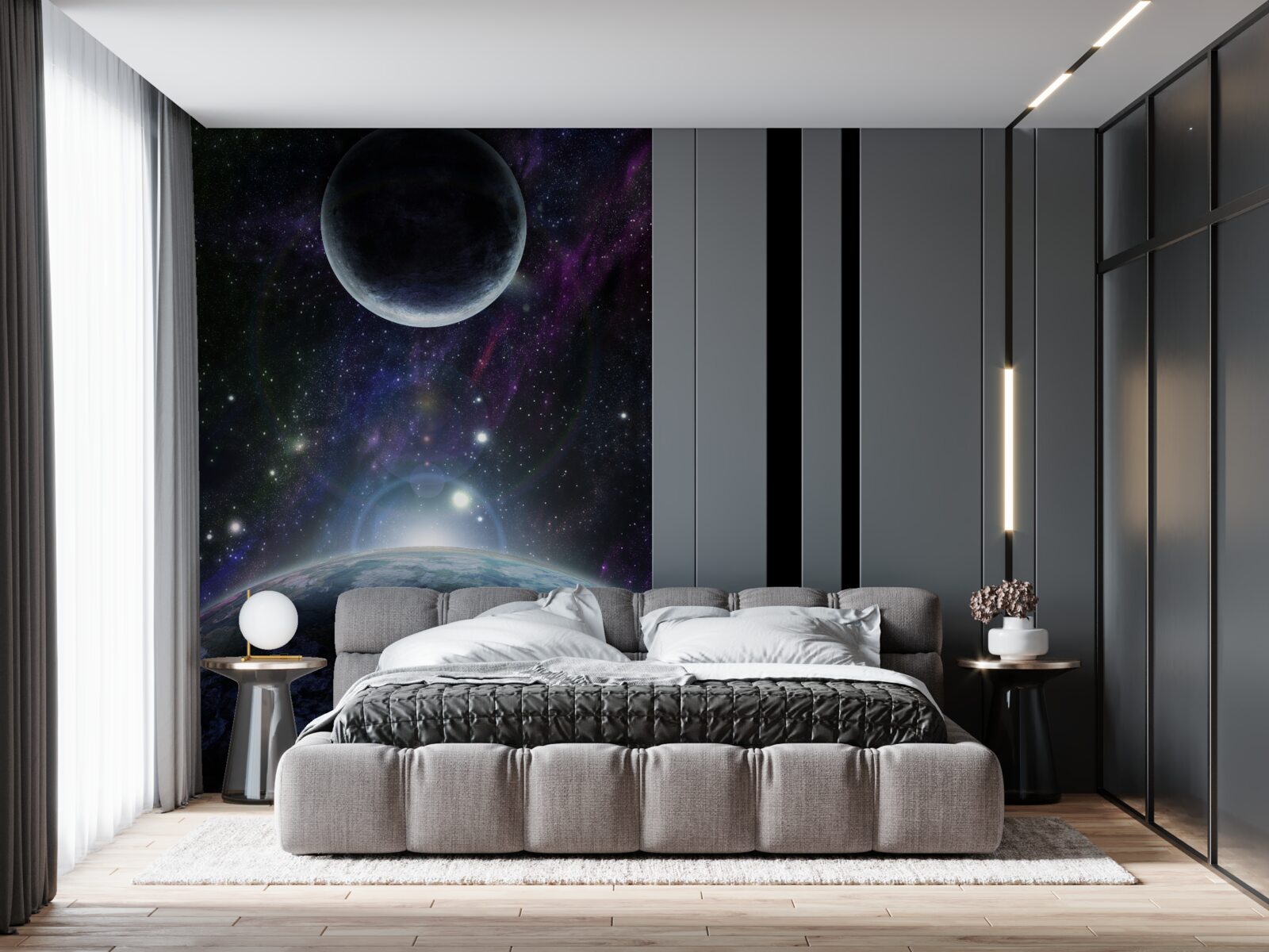 Fotobehang de aarde en de maan zijn in de ruimte