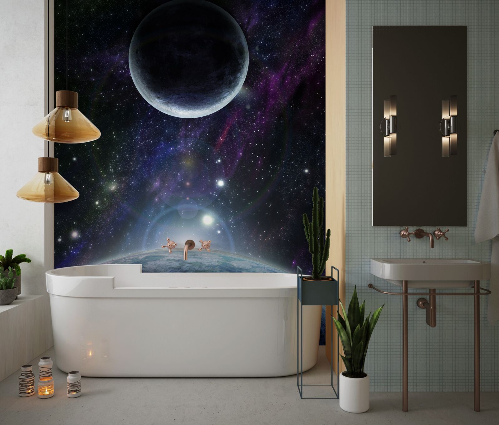 Fotobehang de aarde en de maan zijn in de ruimte