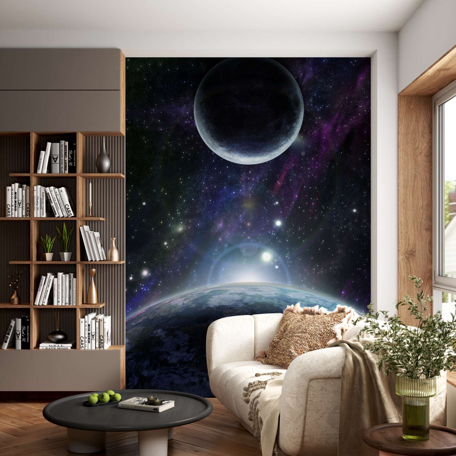 Fotobehang de aarde en de maan zijn in de ruimte