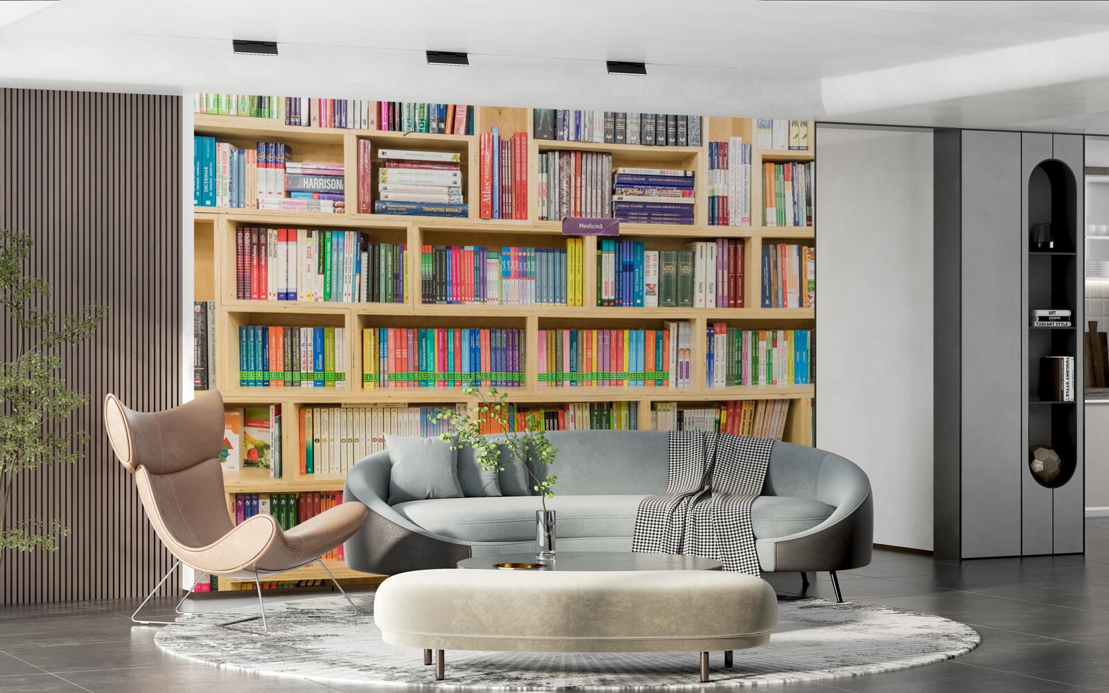 Fotobehang delen in de boekencollectie thuis