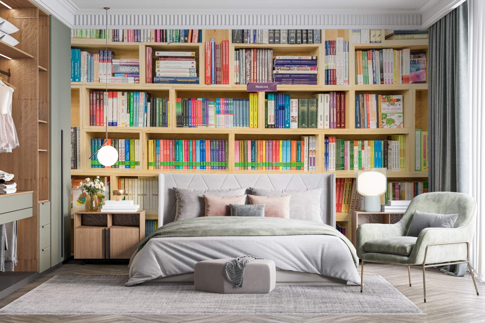 Fotobehang delen in de boekencollectie thuis