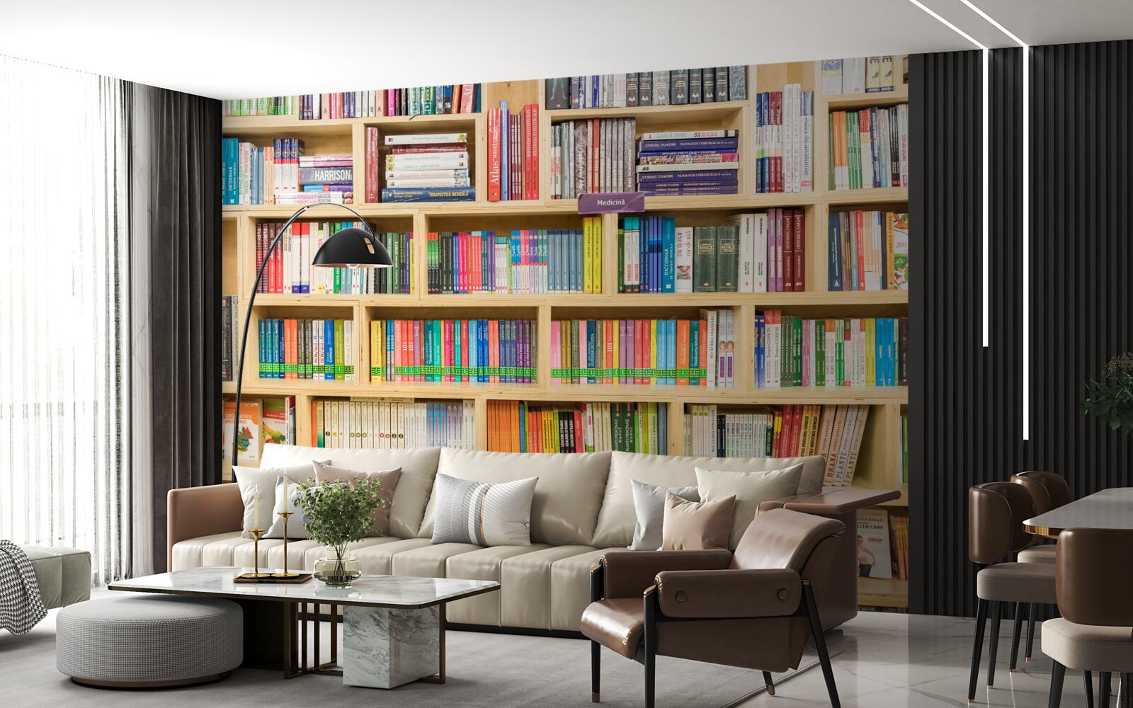 Fotobehang delen in de boekencollectie thuis