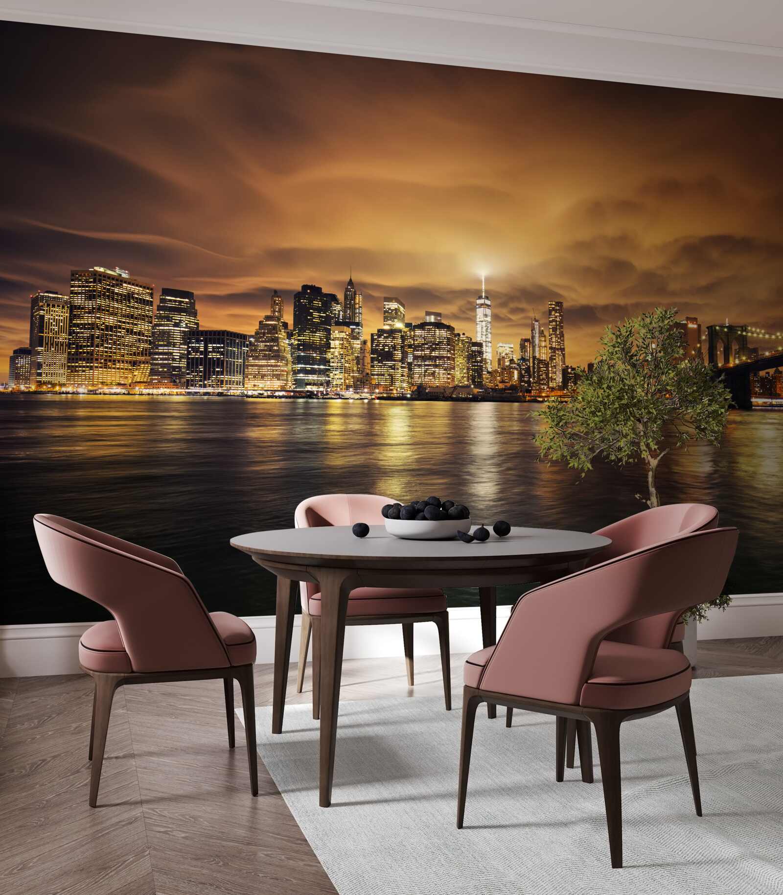 Fotobehang zonsondergang verlicht de gloed van de nachtlampen