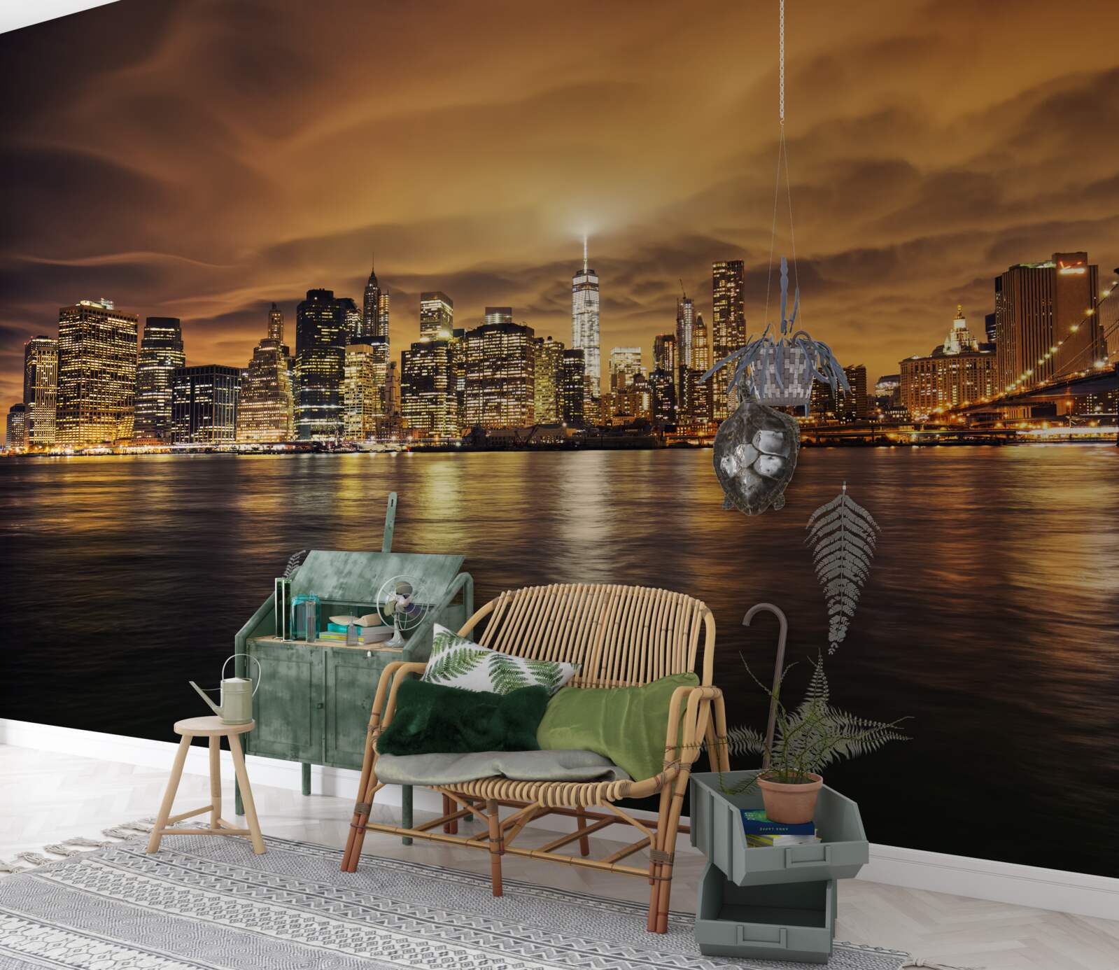 Fotobehang zonsondergang verlicht de gloed van de nachtlampen