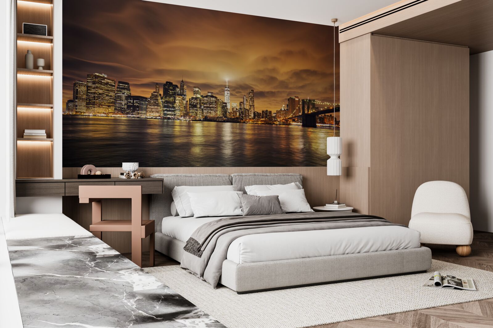 Fotobehang zonsondergang verlicht de gloed van de nachtlampen