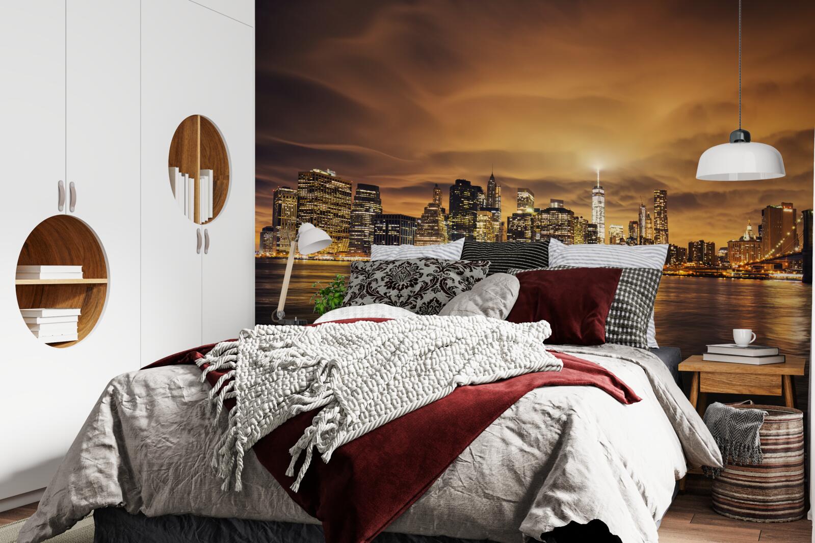 Fotobehang zonsondergang verlicht de gloed van de nachtlampen