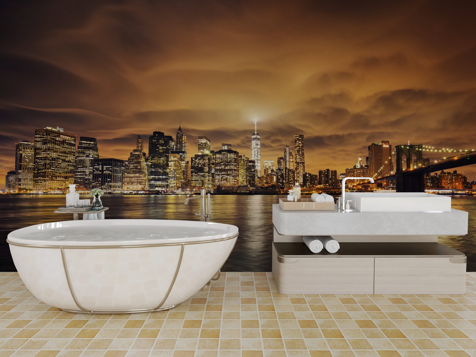 Fotobehang zonsondergang verlicht de gloed van de nachtlampen