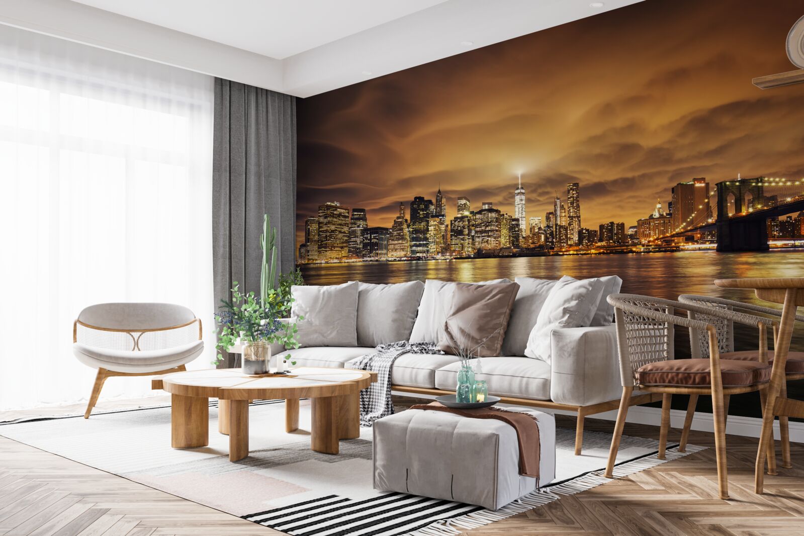 Fotobehang zonsondergang verlicht de gloed van de nachtlampen