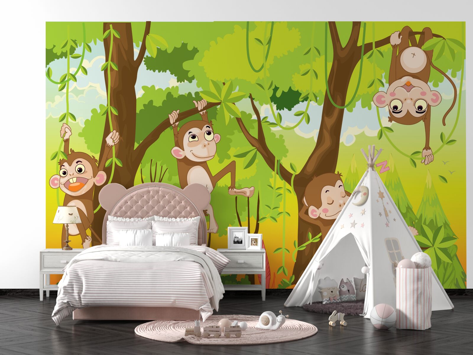 Fotobehang apen klimmen in bomen