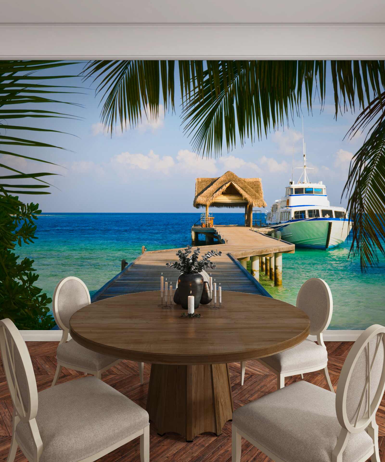 Fotobehang Boot in de jachthaven