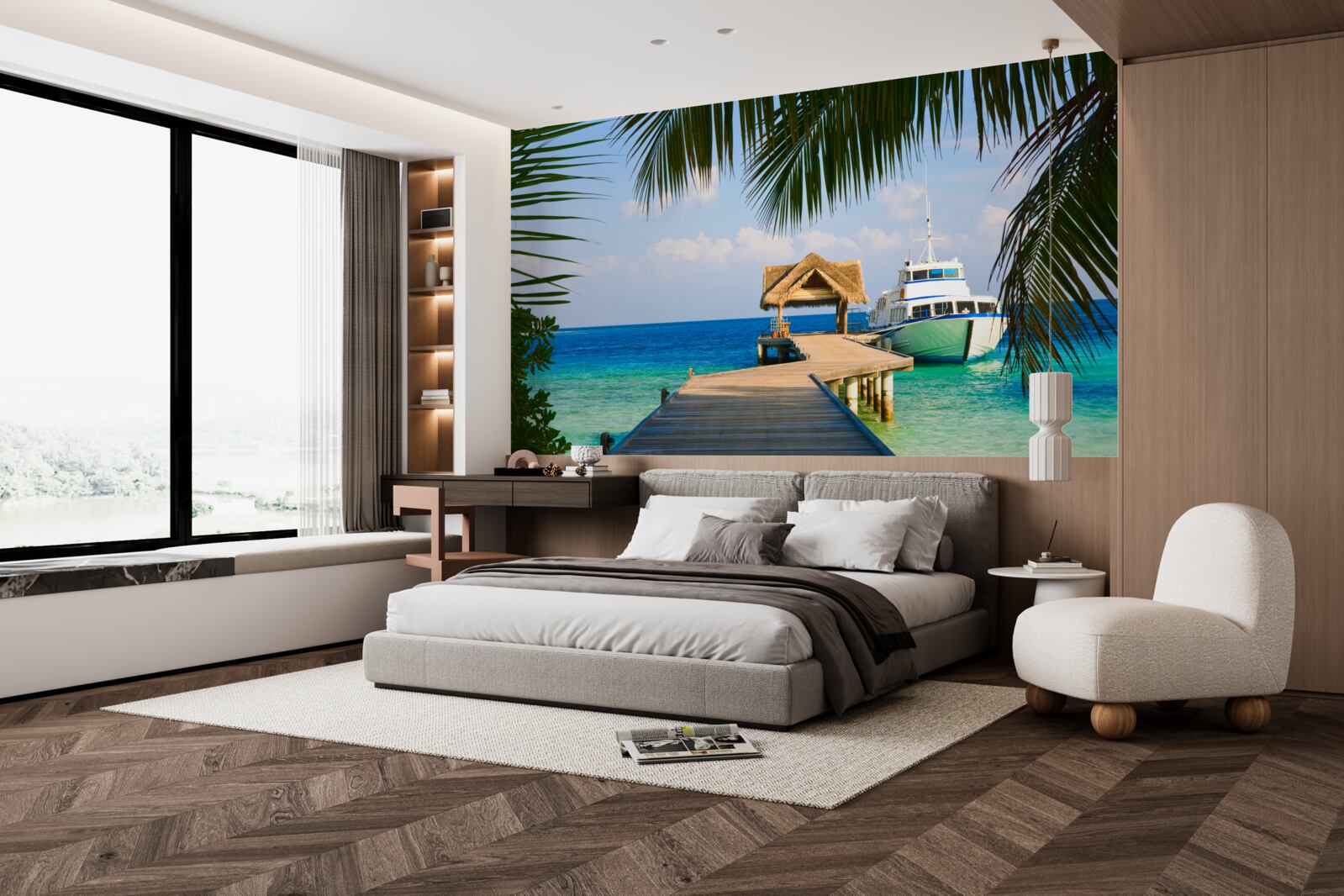 Fotobehang Boot in de jachthaven