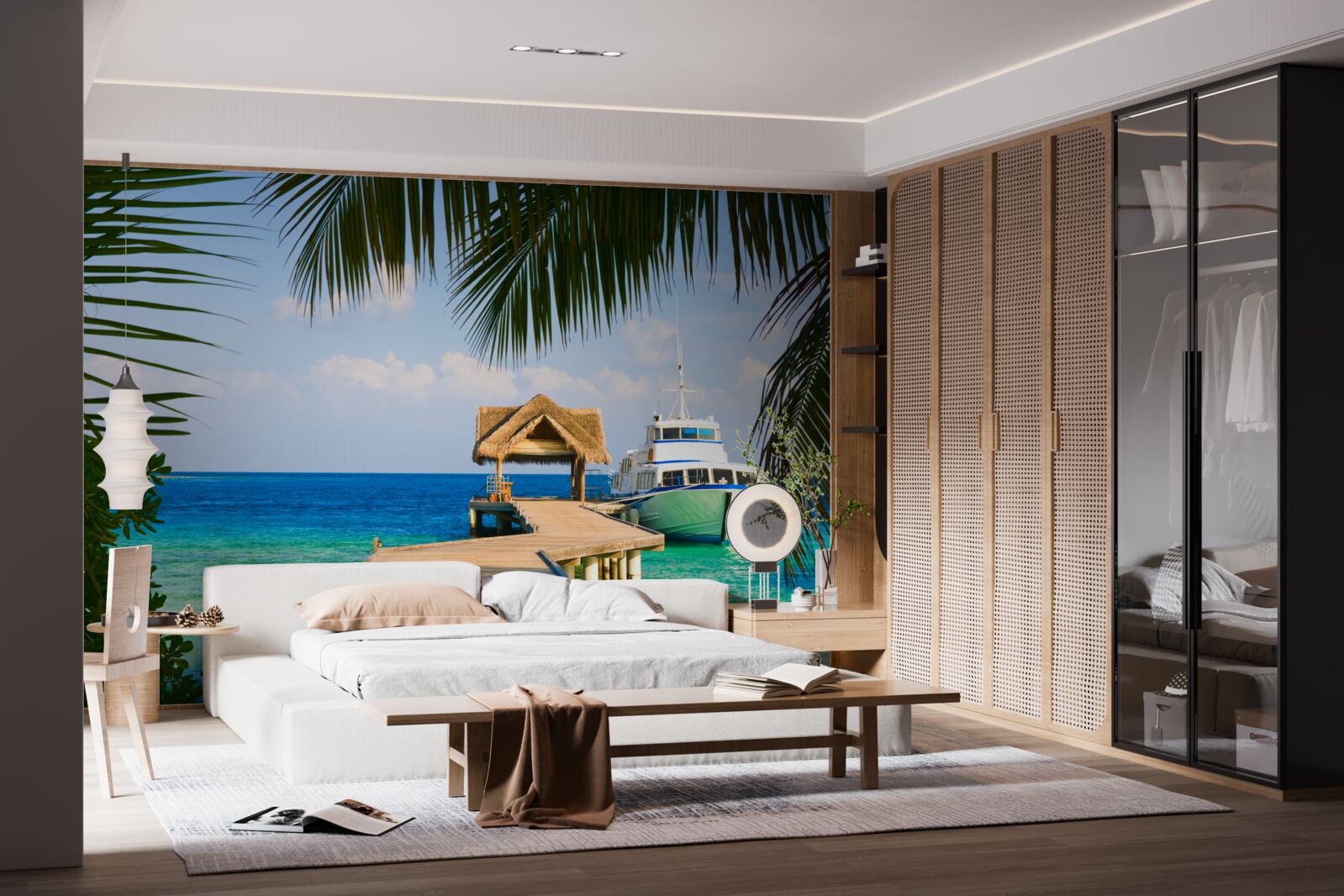 Fotobehang Boot in de jachthaven