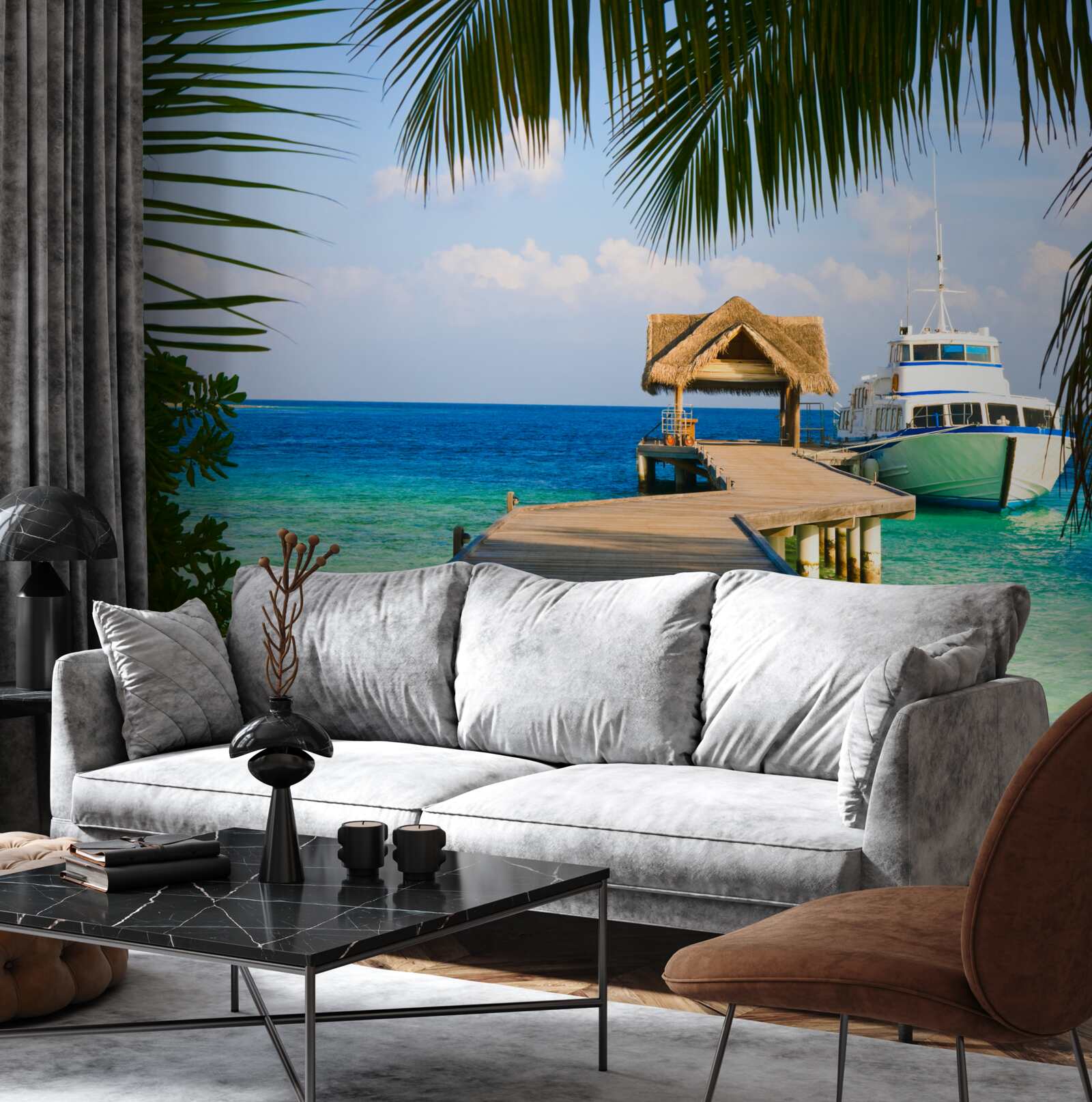 Fotobehang Boot in de jachthaven