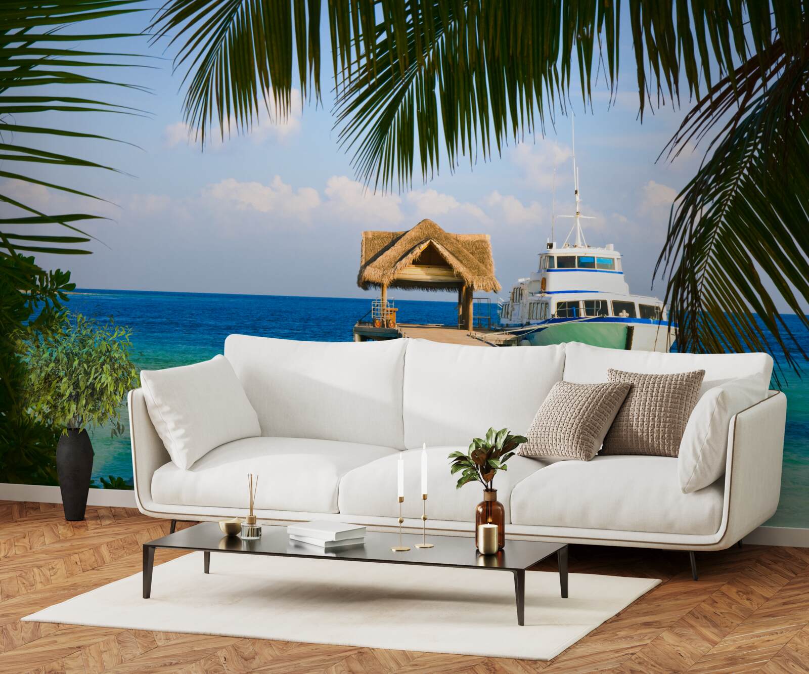 Fotobehang Boot in de jachthaven