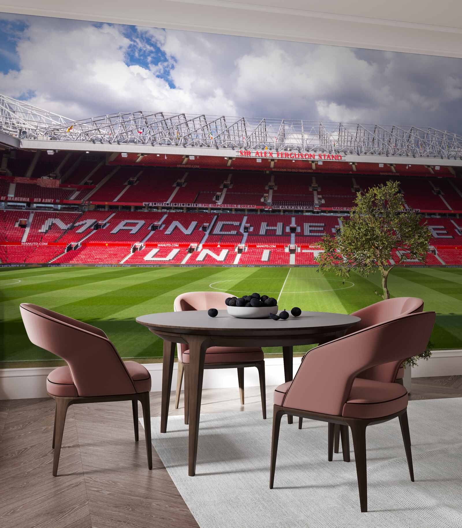 Fotobehang ruim voetbalveld en enorme tribune