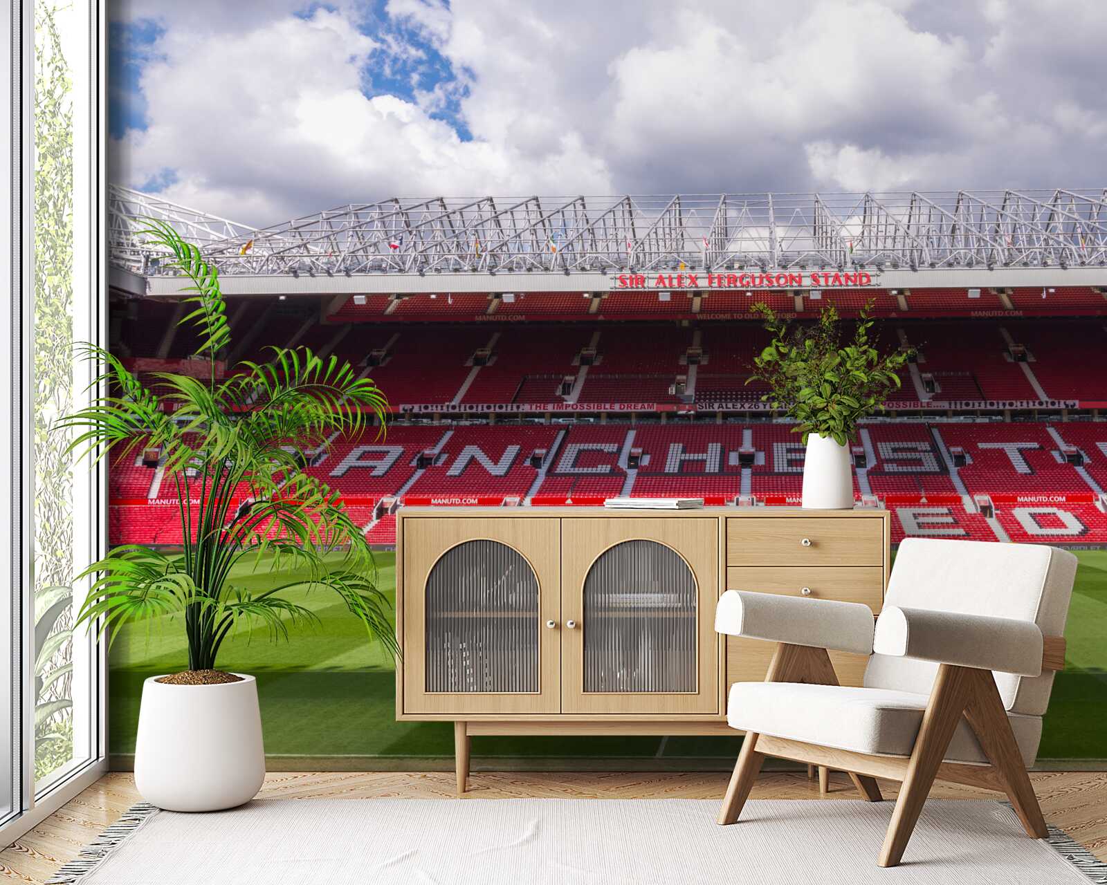 Fotobehang ruim voetbalveld en enorme tribune