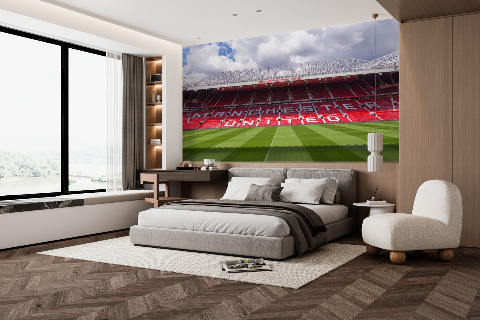 Fotobehang ruim voetbalveld en enorme tribune