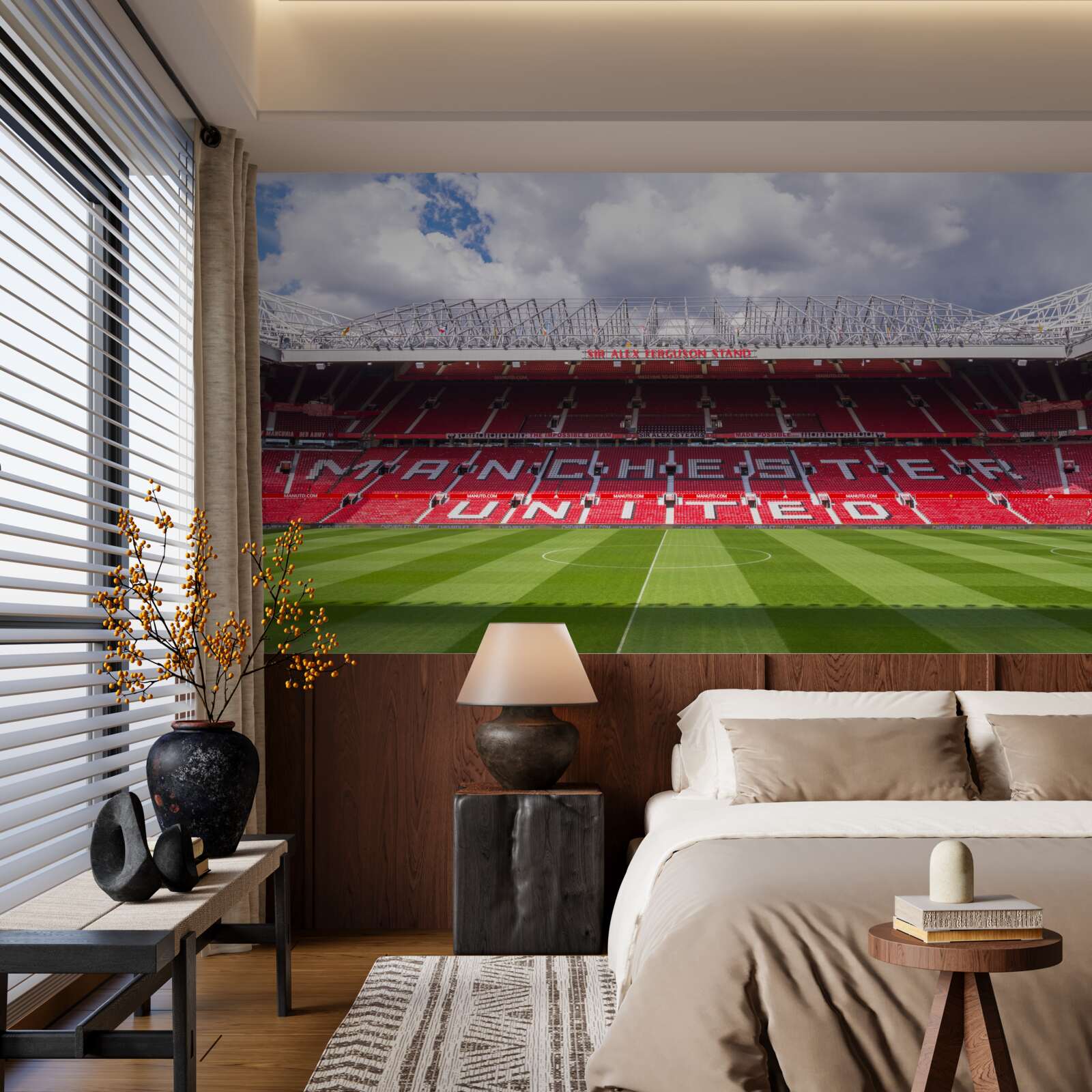 Fotobehang ruim voetbalveld en enorme tribune