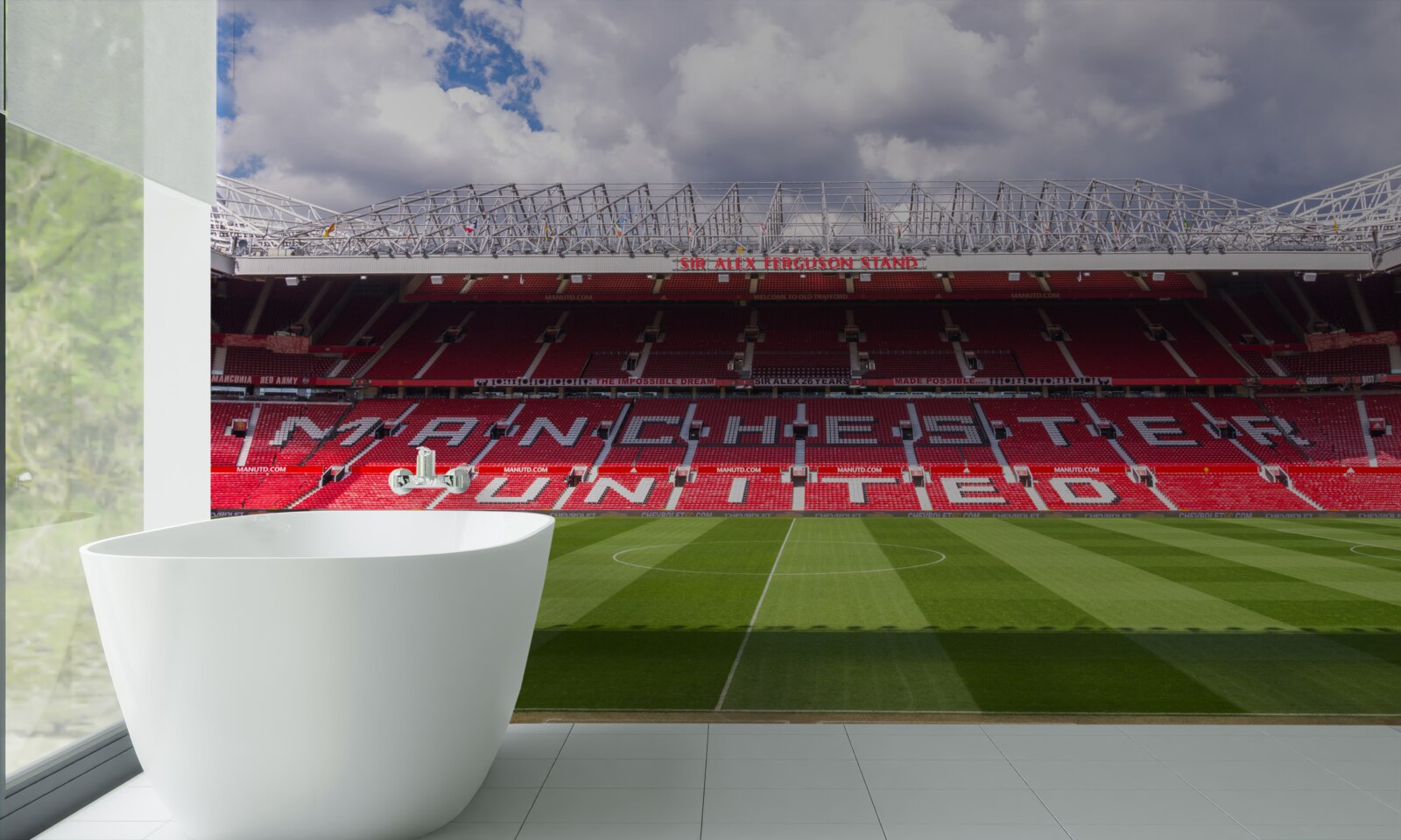 Fotobehang ruim voetbalveld en enorme tribune