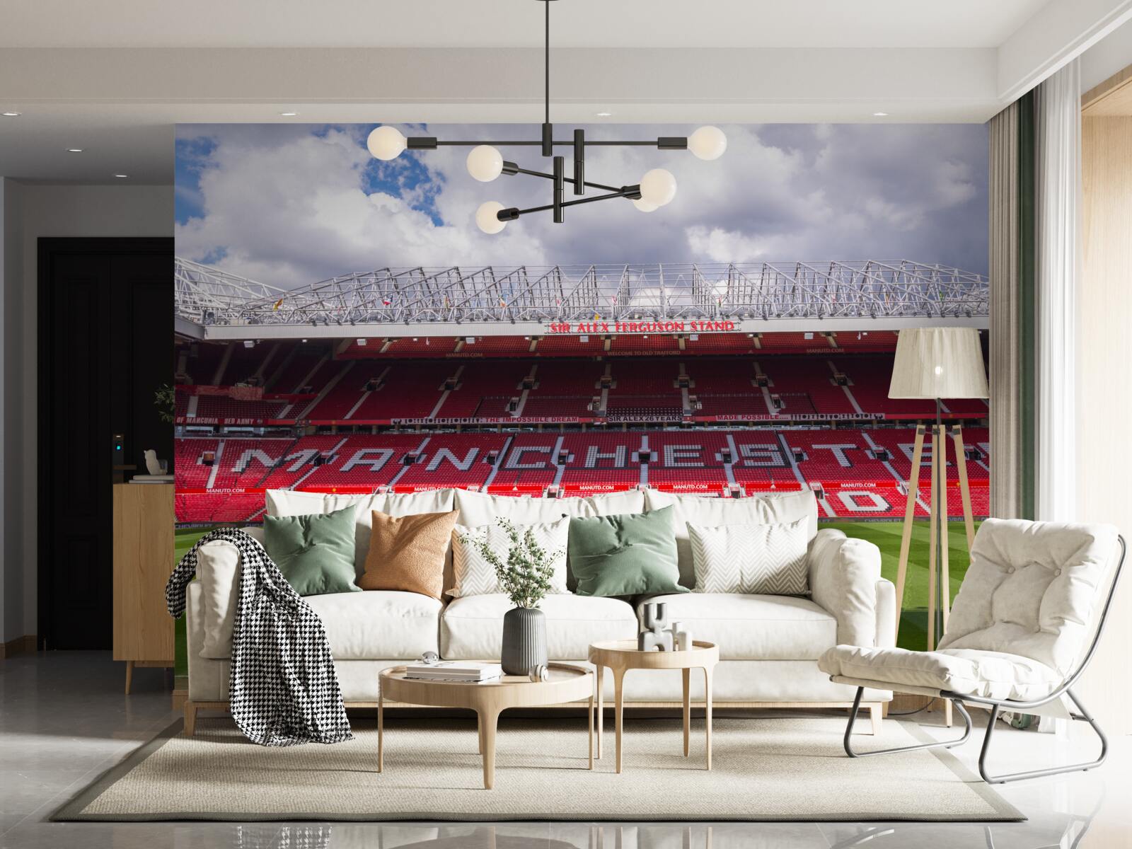 Fotobehang ruim voetbalveld en enorme tribune