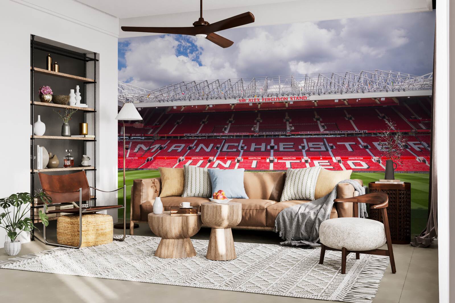 Fotobehang ruim voetbalveld en enorme tribune