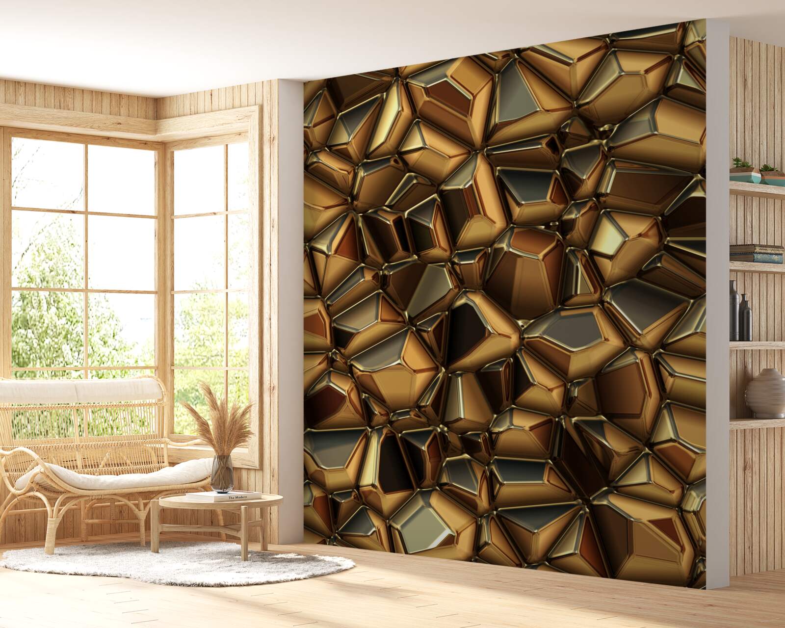 Fotobehang gouden veelvlakken