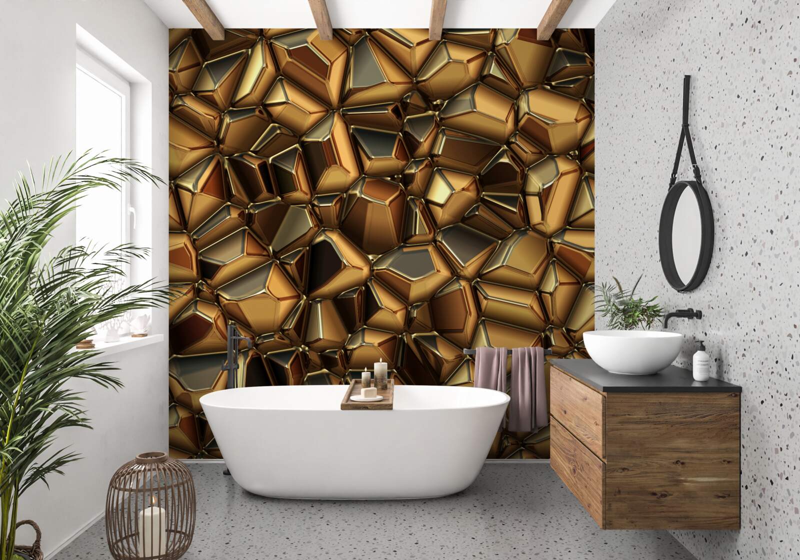 Fotobehang gouden veelvlakken