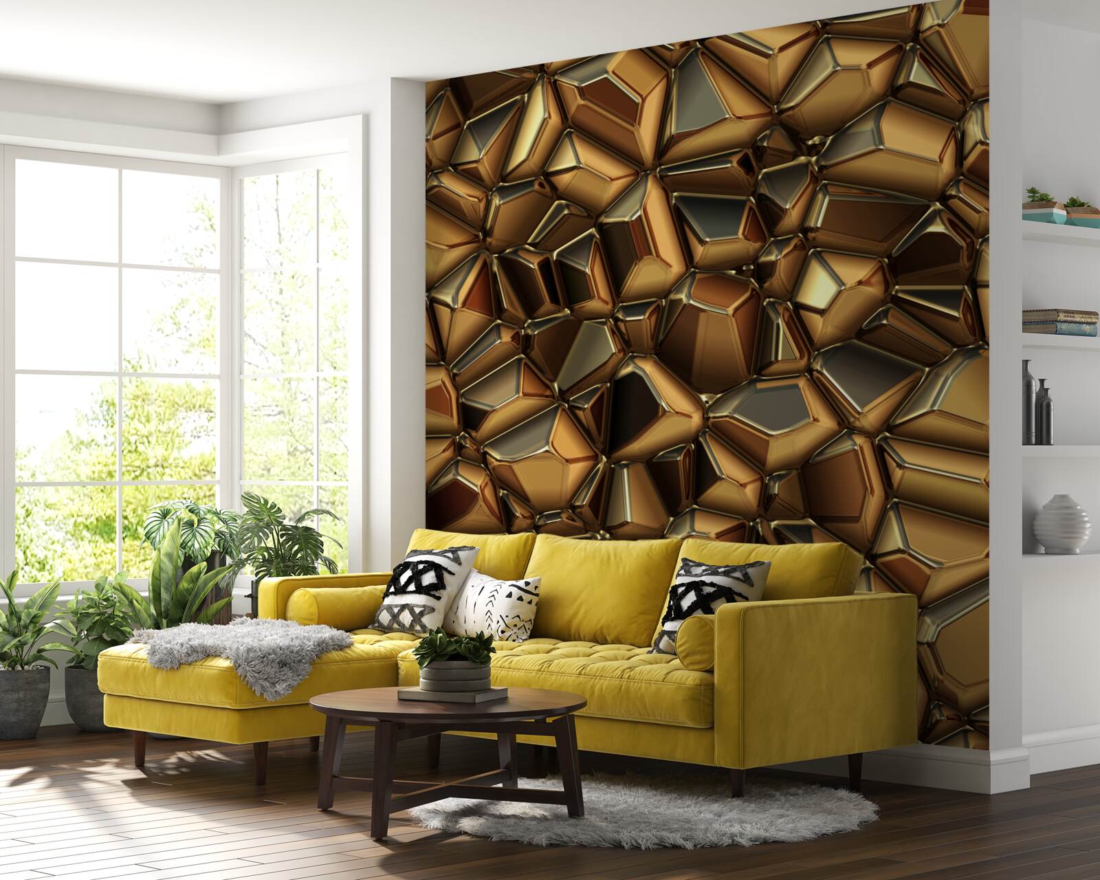 Fotobehang gouden veelvlakken