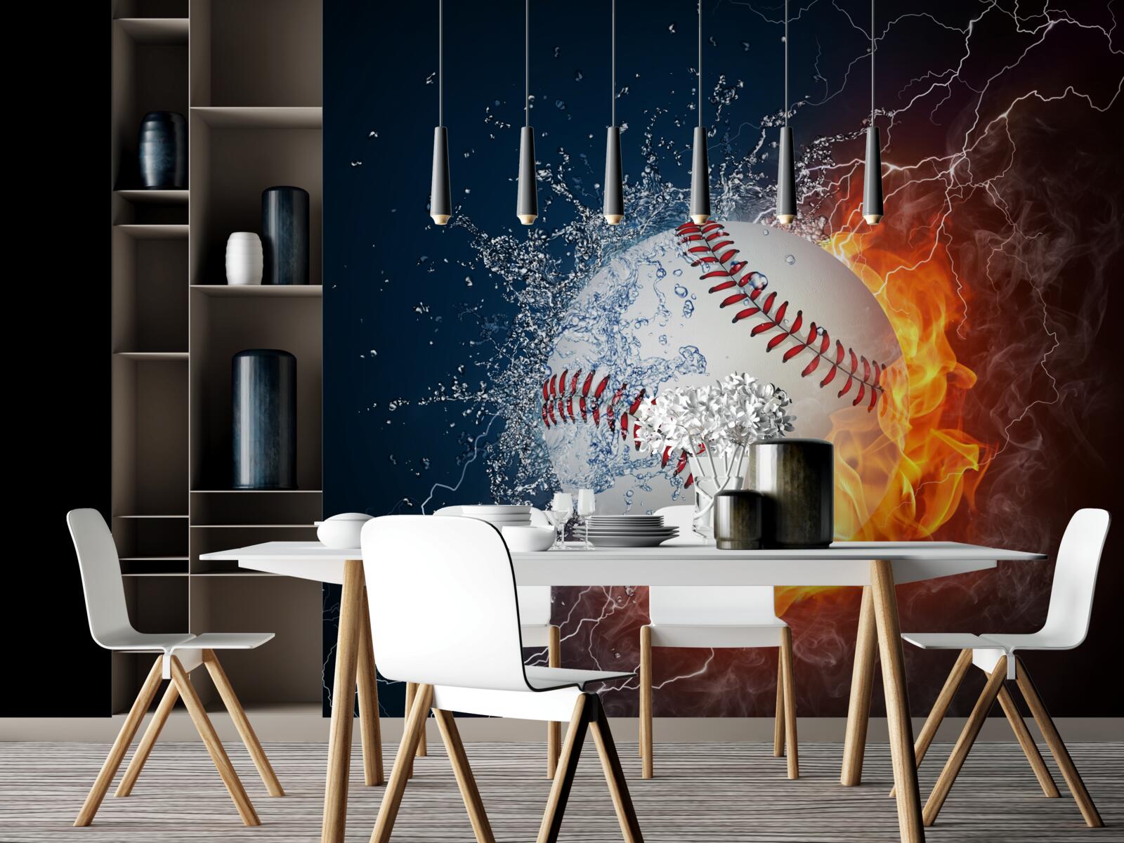 Fotobehang een vuurbal ondergedompeld in schaduw