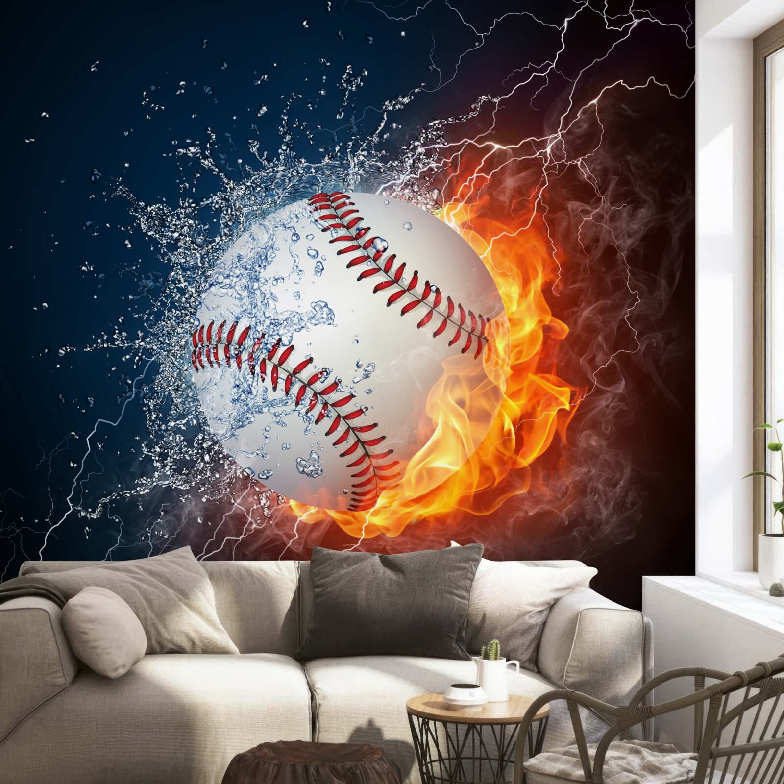 Fotobehang een vuurbal ondergedompeld in schaduw