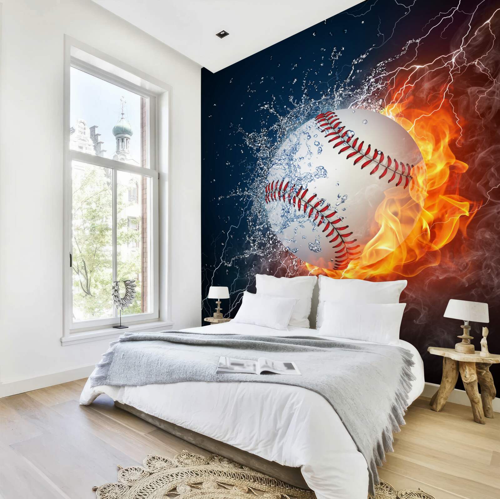 Fotobehang een vuurbal ondergedompeld in schaduw