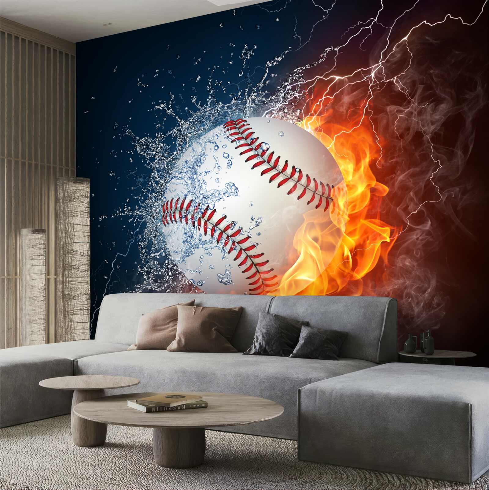 Fotobehang een vuurbal ondergedompeld in schaduw