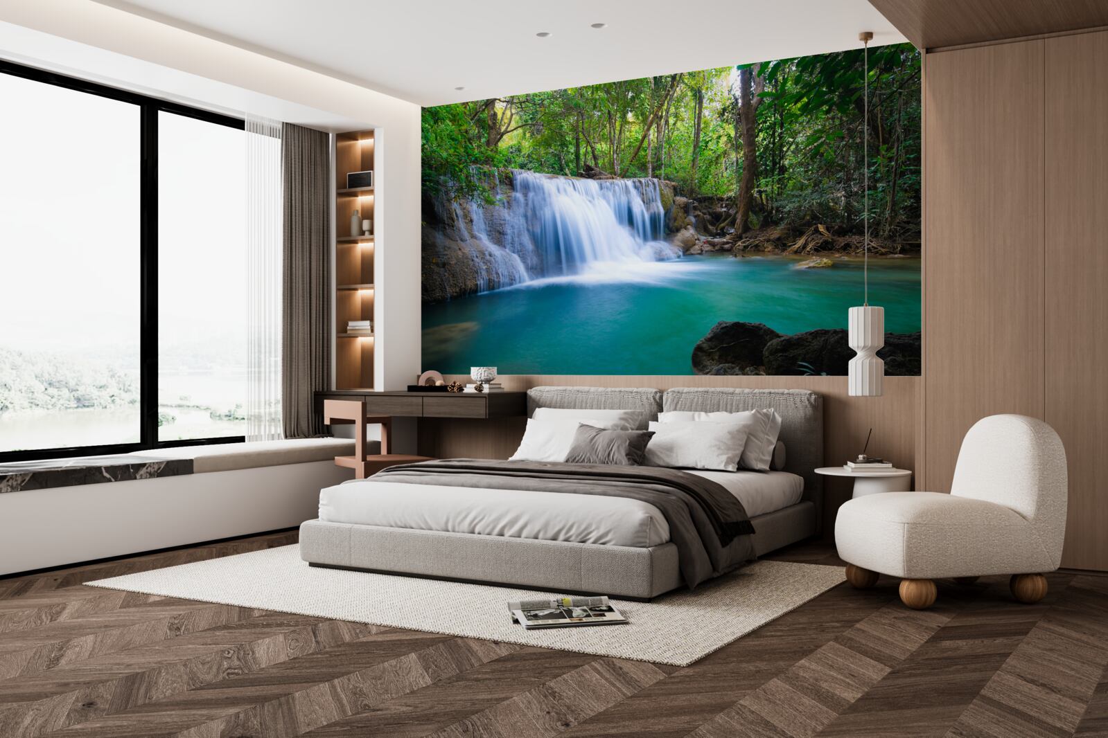 Fotobehang verbazingwekkend helder water van de waterpoel in het bos