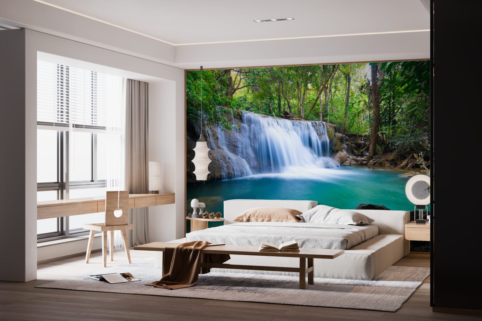 Fotobehang verbazingwekkend helder water van de waterpoel in het bos