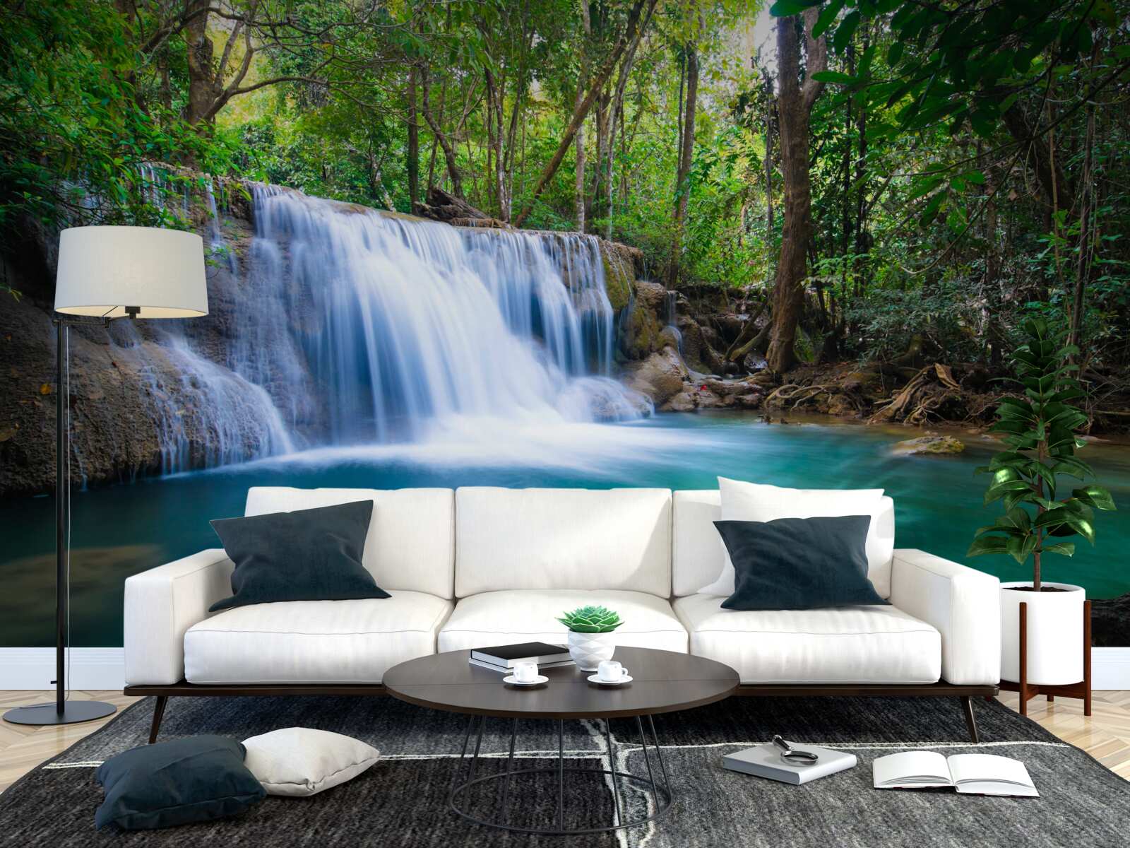 Fotobehang verbazingwekkend helder water van de waterpoel in het bos