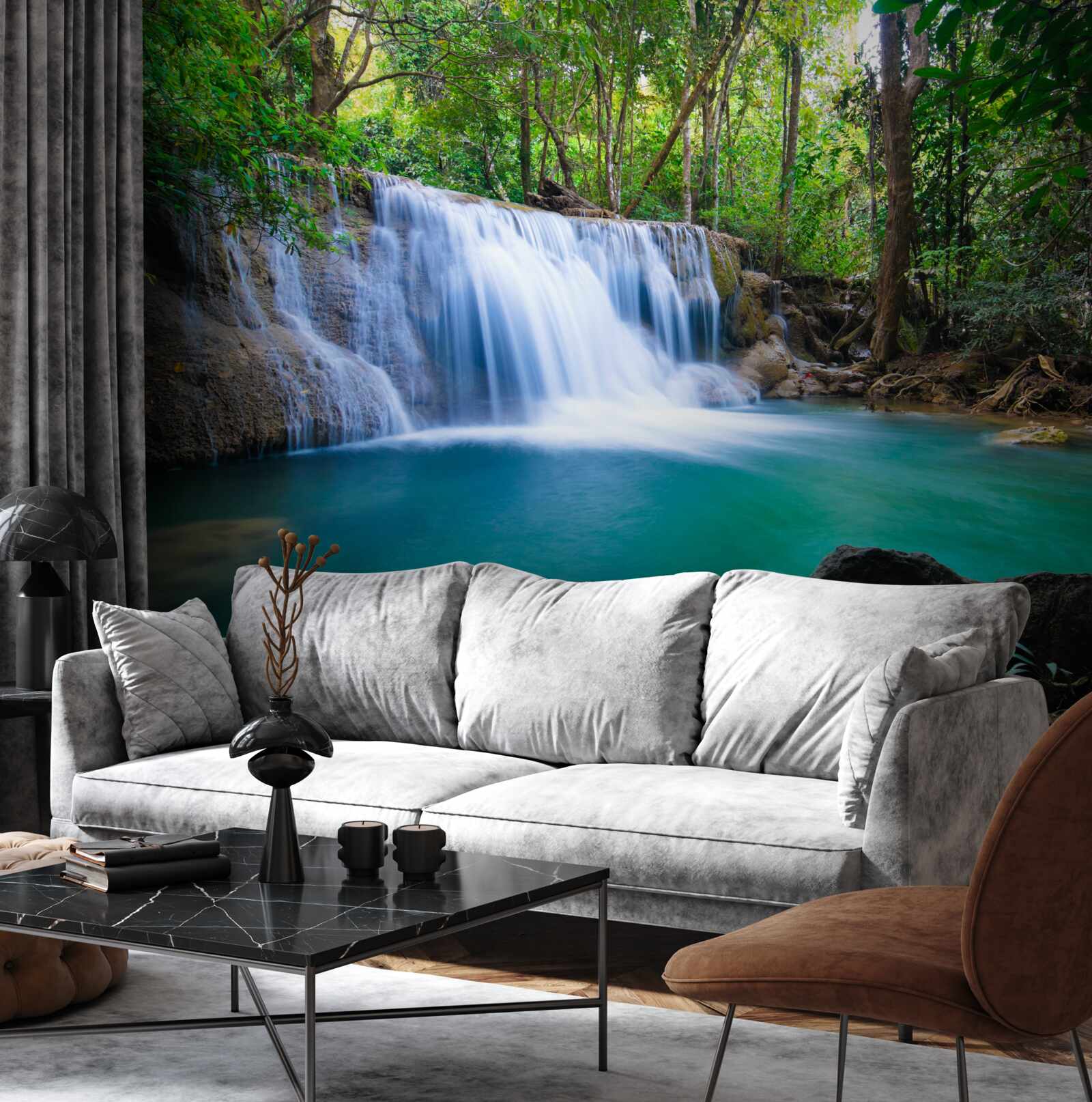 Fotobehang verbazingwekkend helder water van de waterpoel in het bos