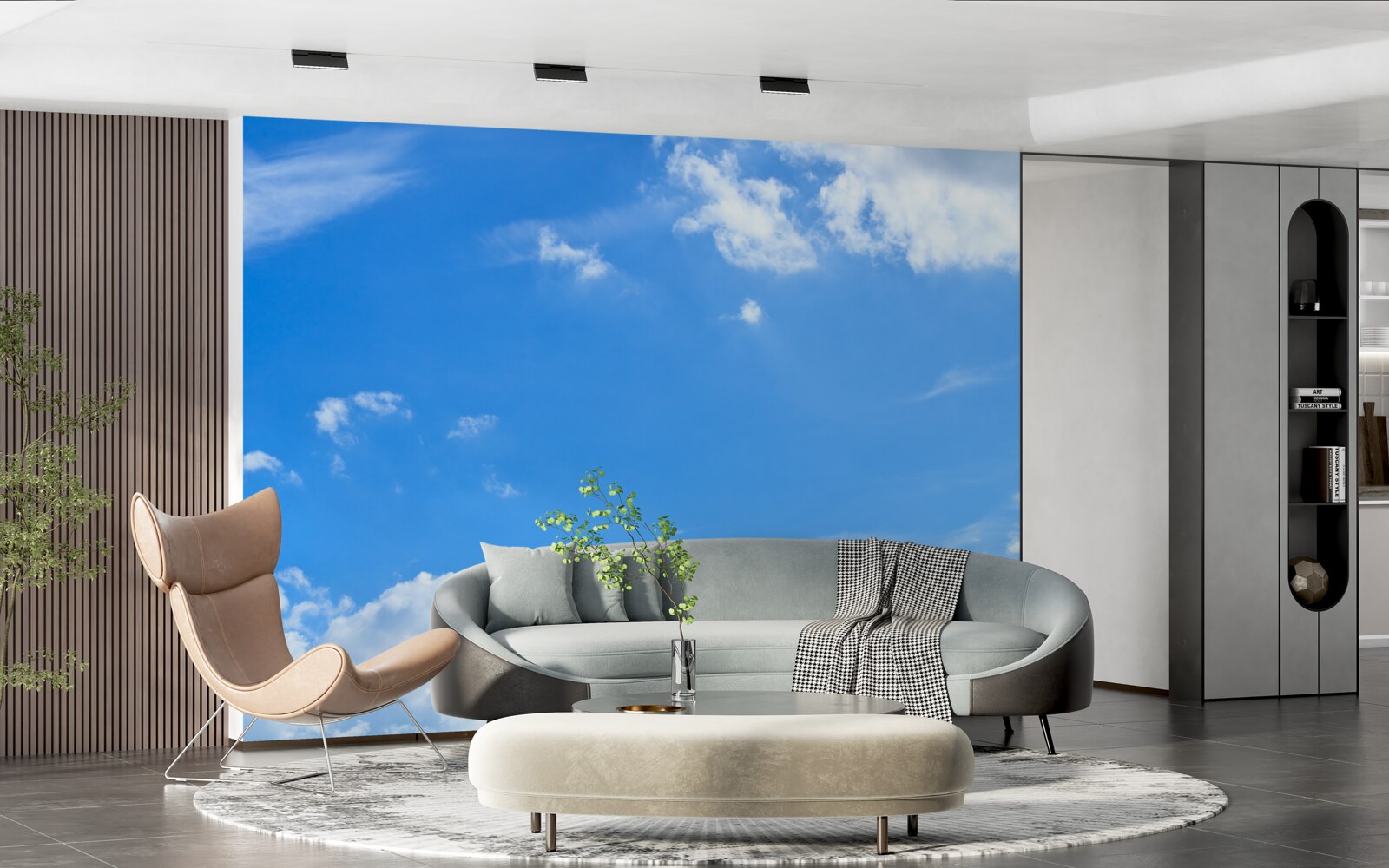 Fotobehang hemelsblauw met sneeuwwitte wolken