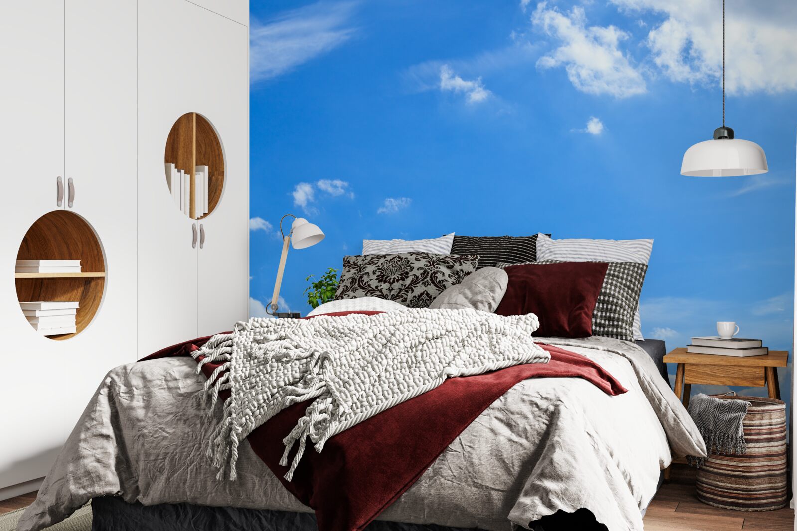 Fotobehang hemelsblauw met sneeuwwitte wolken