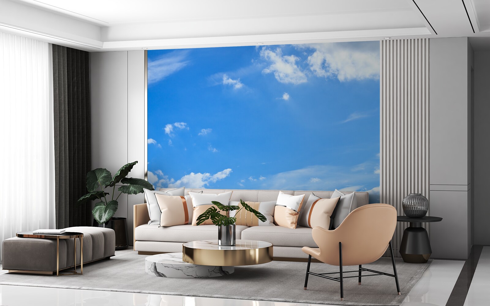 Fotobehang hemelsblauw met sneeuwwitte wolken